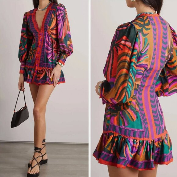 Farm Rio Colorful Foliage Mini Dress (sz L) - Picture 1 of 12